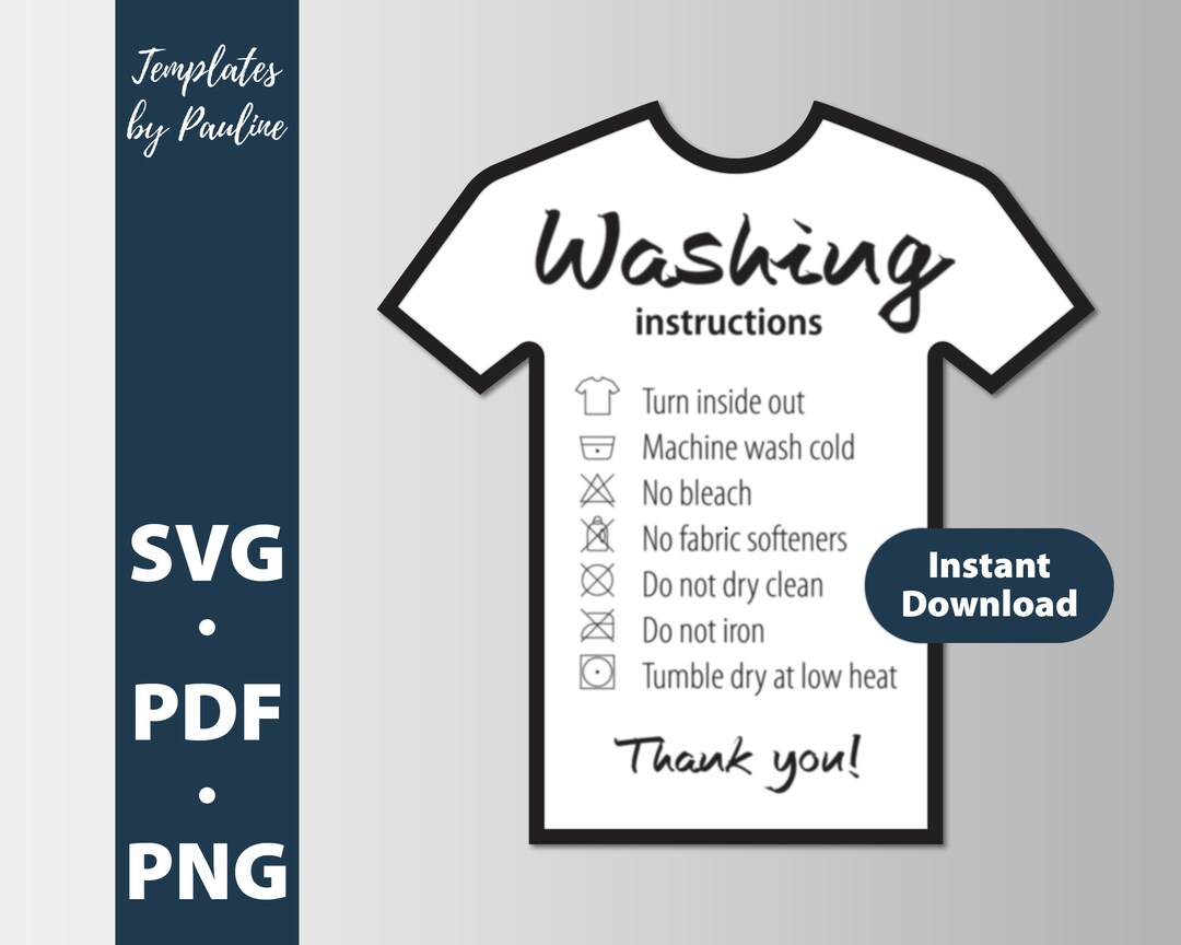 Print and Cut Washing Instructions Card. Tshirt Care Cards Svg