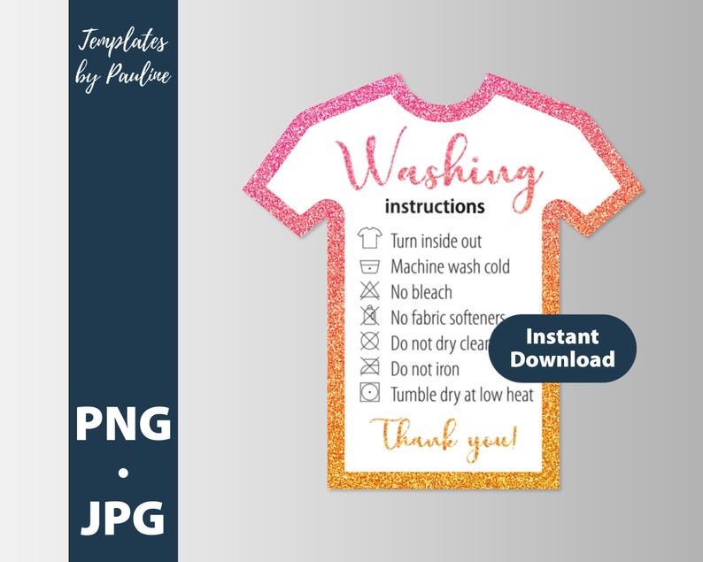 Gold Pink Ombre Shirt Washing Card Png. Vinyl Tshirt Care - Etsy