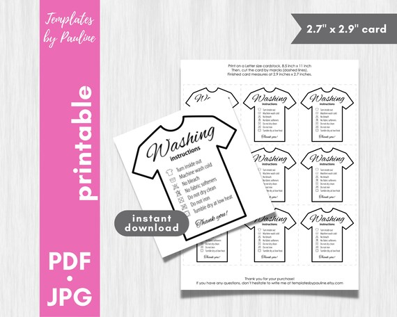 Printable Shirt Care Instruction Card. Simple Tshirt Care | Etsy
