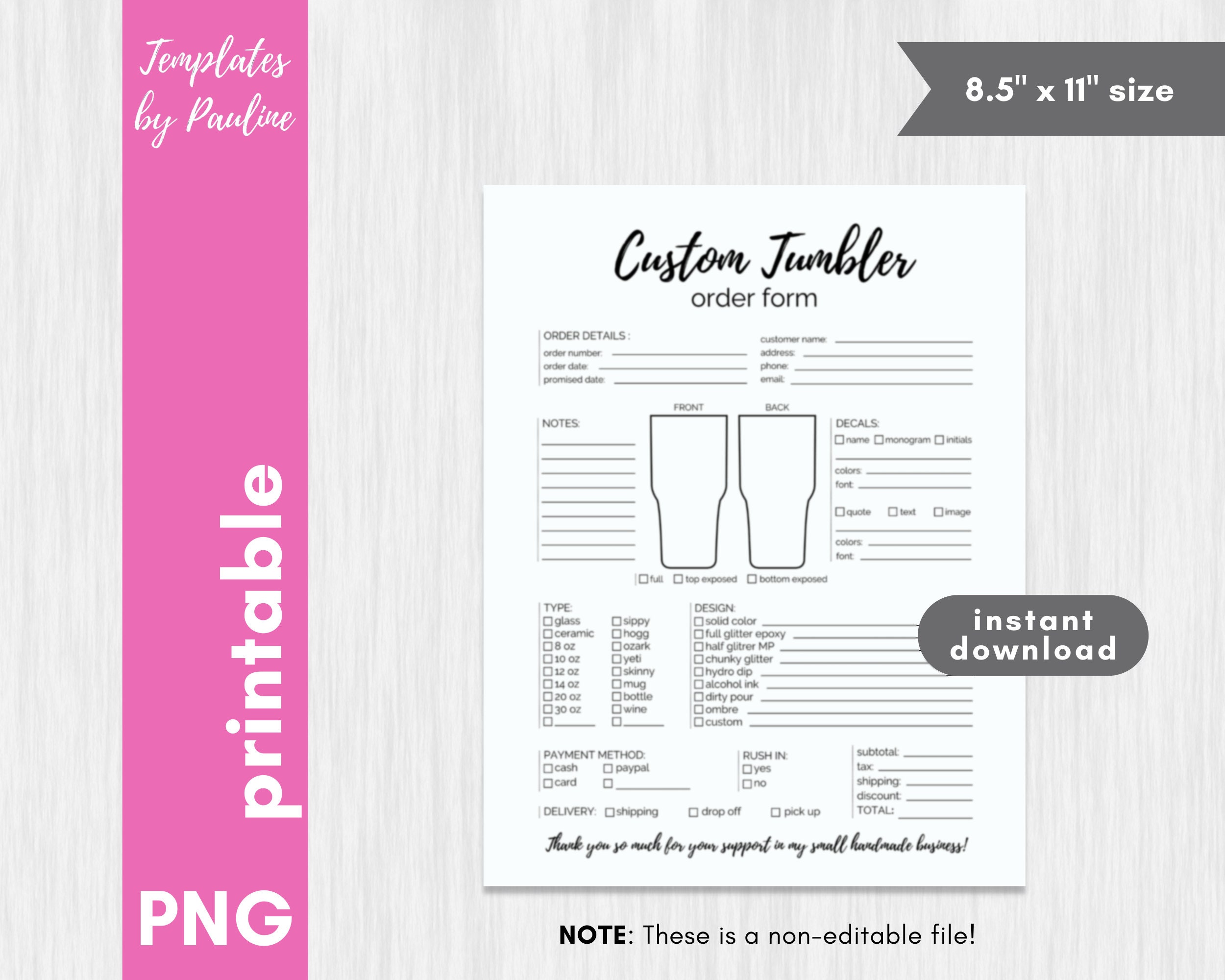 Printable Custom Tumbler Order Form Template. Small Business - Etsy