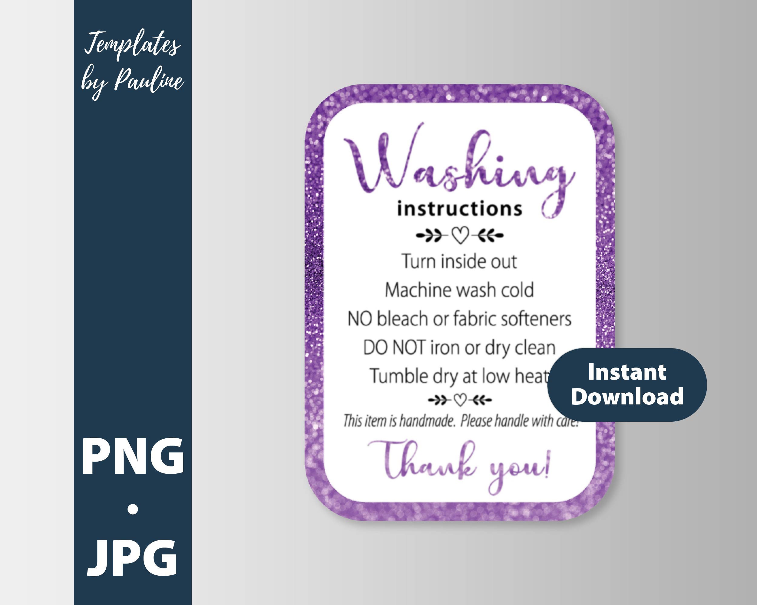 Purple Washing Instructions Card PNG 