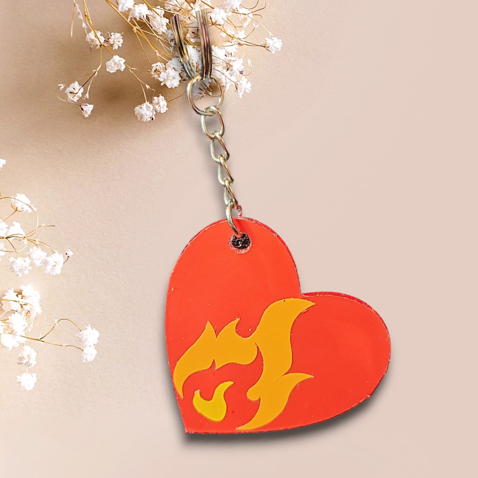 Fire Heart Keychain - Etsy