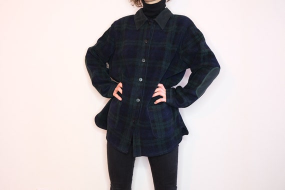 90's Navy and Green Plaid Fleece Shirt