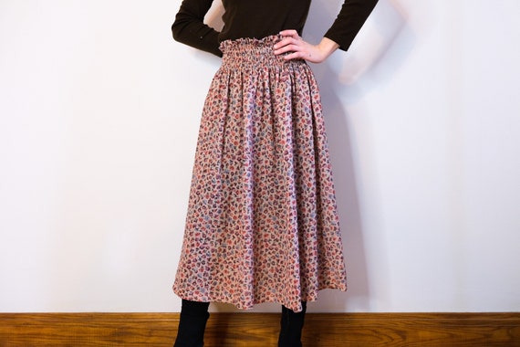 Handmade Light Floral High Waisted Midi Length Ski