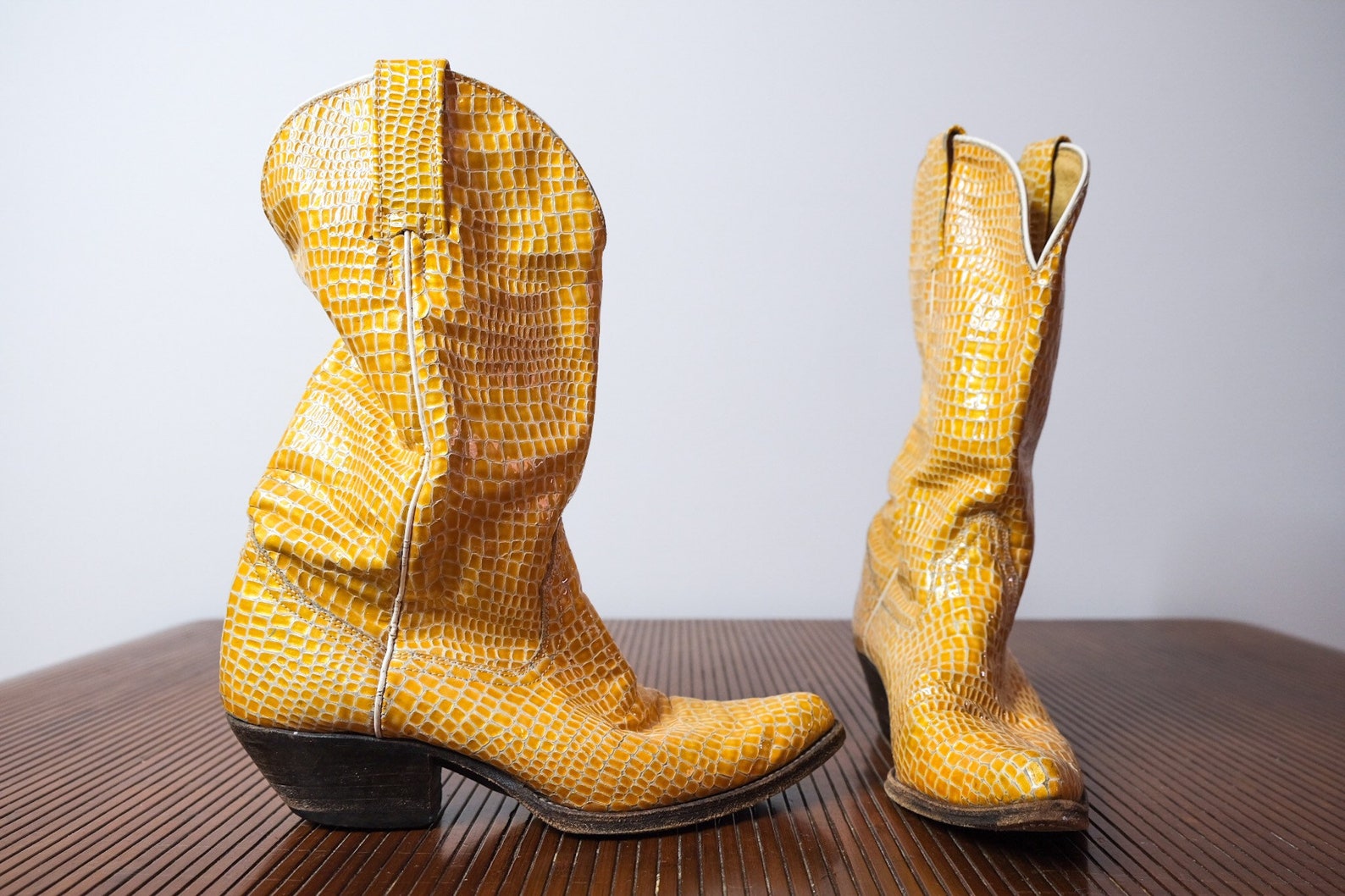 Yellow Crocodile Leather Cowboy Boots approx. Size 6 Etsy