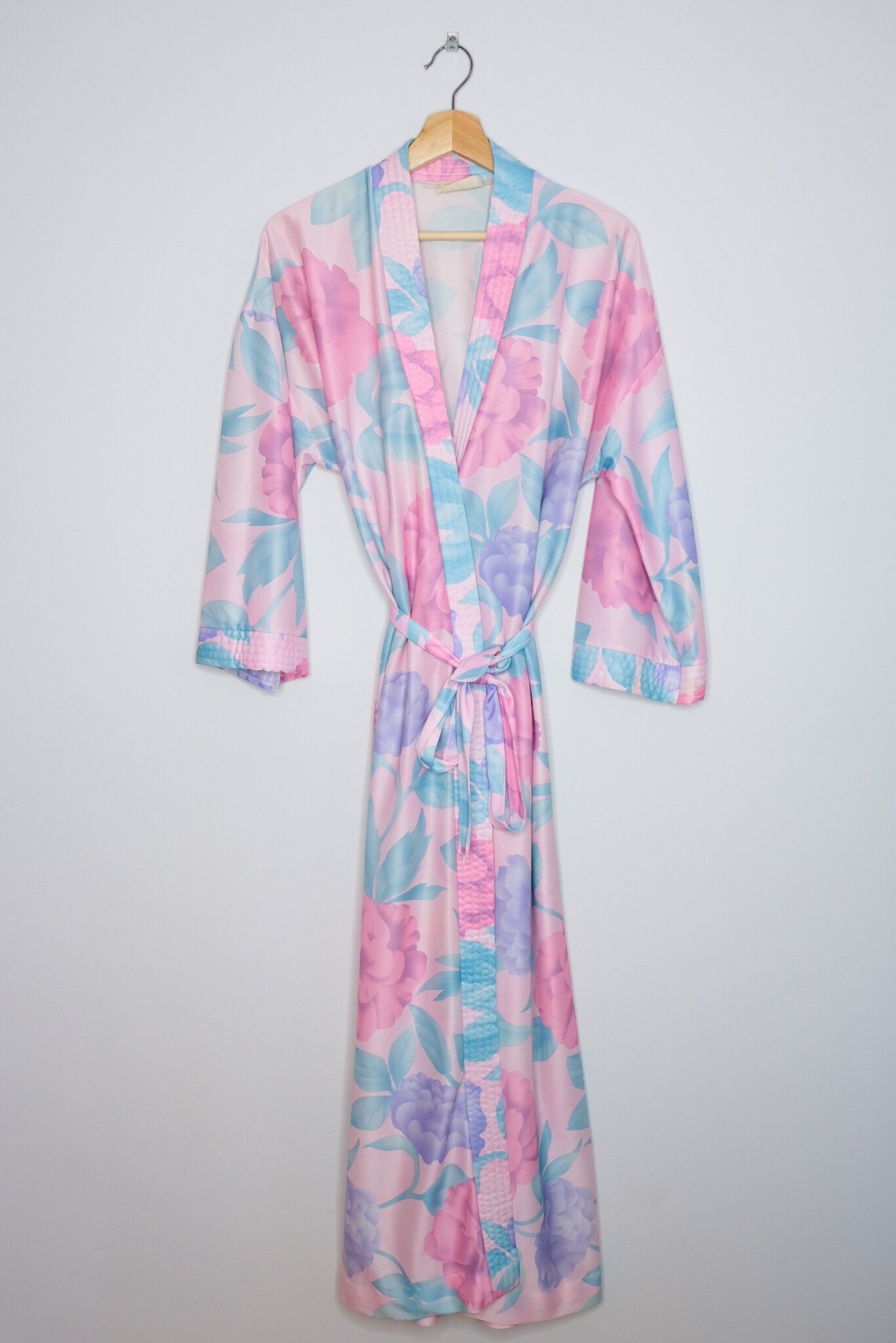 1980's Pink Pastel Floral Maxi Bathrobe Etsy