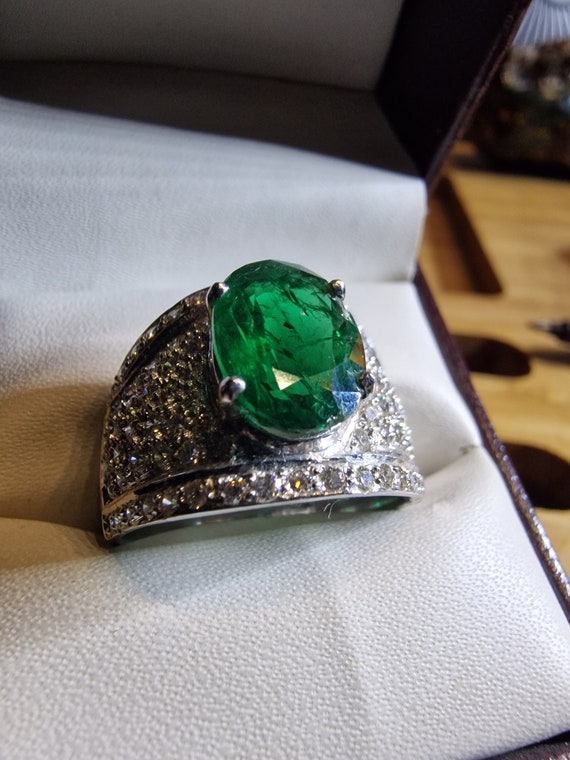 On SALE Huge Reduction to Sell Bargain Stunning Natural Emerald and Diamond Ring.bottle Green Etsy