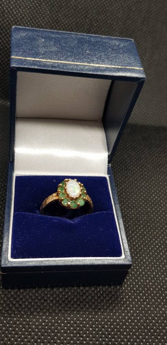 Solid Opal and emerald ring classical style gorge… - image 1