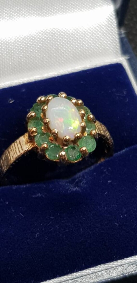 Solid Opal and emerald ring classical style gorge… - image 3