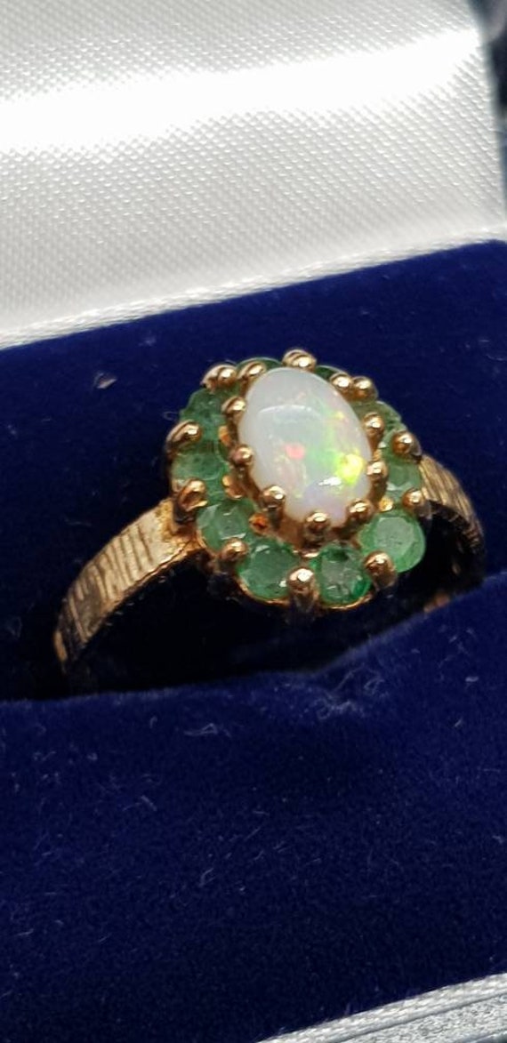Solid Opal and emerald ring classical style gorge… - image 2