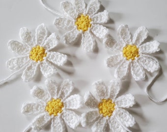 5 large crochet daisy flower appliques