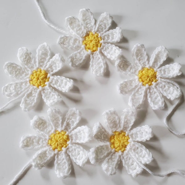 5 large crochet daisy flower appliques
