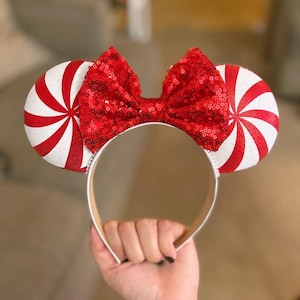 Peppermint Swirl Mouse Ears Sparkle Christmas Holiday Minnie  display picture 1