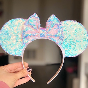 Sequin Cotton Candy glitz mouse ears inspired Mickey Minnie headband bling