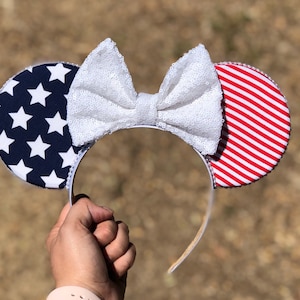 American Flag ears 4th of July inspired  mouse headband bow