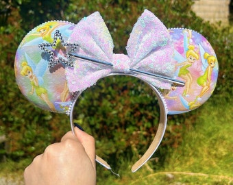 Tinkerbell fairy inspired mouse ears Minnie Mickey headband bow character Peter Pan