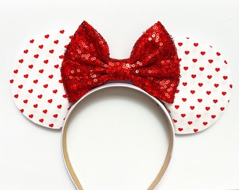 Oreilles de souris cœur inspirées de la Saint-Valentin, serre-tête Minnie avec nœud pour les fêtes