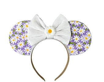Oreilles de souris inspirées de la marguerite printanière Bandeau Minnie Mickey avec noeud floral