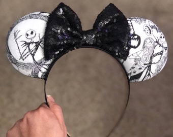 Oreilles de souris Halloween inspirées de L'Étrange Noël de Minnie Mickey serre-tête inspiré des fêtes de Jack Sally