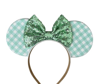 Oreilles de souris inspirées du vichy printanier, noeud de serre-tête Minnie Mickey