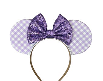 Oreilles de souris inspirées du vichy printanier, noeud de serre-tête Minnie Mickey
