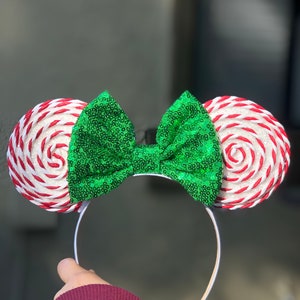 Peppermint Swirl inspired Ears Mouse Holiday Christmas Headband lollipop festive candy cane