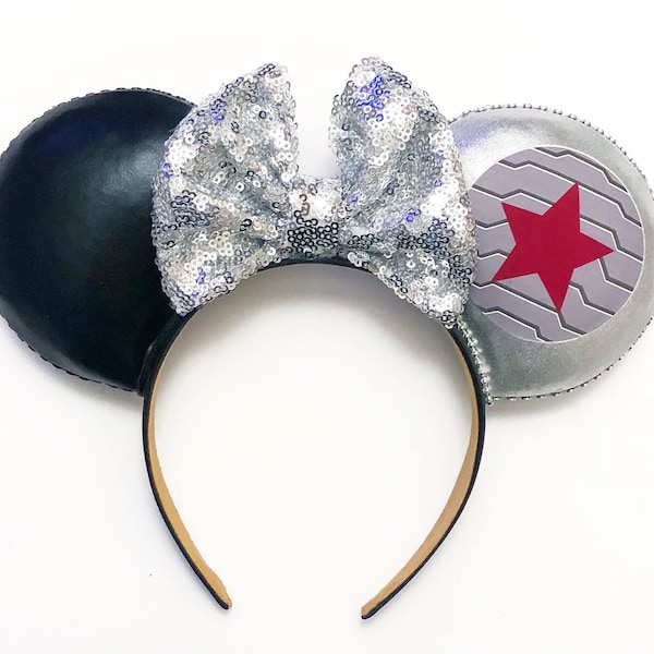 Winter Soldier inspired Bucky Barnes mouse ears superhero villain headband mickey ears bow