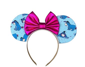 Serre-tête inspiré des oreilles de Bourriquet avec noeud Mickey Minnie