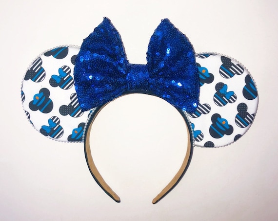 Thin Blue Line inspired Ears police mickey Minnie Mouse ears headband law  enforcement bow