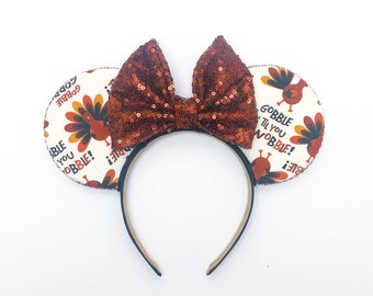 Thanksgiving inspired Turkey Minnie Mouse Mickey Ears Holiday Headband