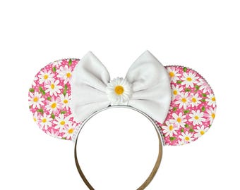 Oreilles de souris inspirées de la marguerite printanière Bandeau Minnie Mickey avec noeud floral