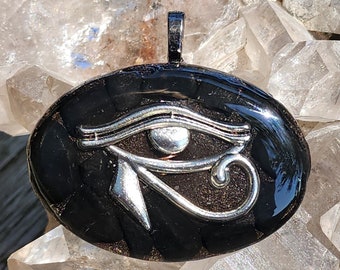 Eye of Horus Black Tourmaline Pendant Orgone Energy Cleansing Jewelry, Protection Amulet, Healing Crystal, Mythology Jewelry Egyptian
