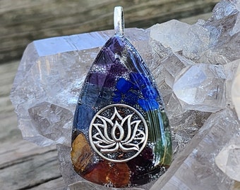 Chakra Crystal Necklace Lotus Pendant Orgone Energy Cleansing Jewelry, Energy Healing Chakra Alignment, Meditation Aid, Yoga Gift