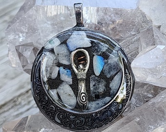 Moon Goddess Moonstone Pendant Orgone Energy Cleansing Jewelry, Raise Your Vibration, Spiritual Gift Witchy Aesthetic, Energy Healing