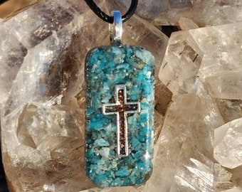 Apatit Kristall Kreuz Anhänger, Orgon Energie Reinigung Schmuck, Christian Geschenk Spirituelle Halskette, Religiöses Geschenk, Manifestation Stein