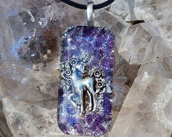 Amethyst Unicorn Pendant, Feminine Jewelry, Anti Anxiety, Stress Relief, Orgone Energy Cleansing Jewelry