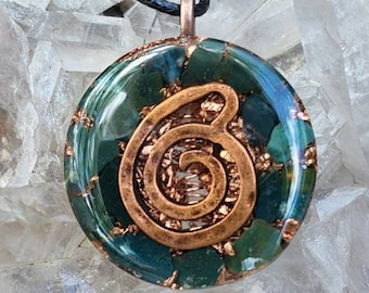 Bloodstone Pendant Copper Spiral, Orgone Pendant, Energy Cleansing Jewelry, Grounding Stone, Root Chakra