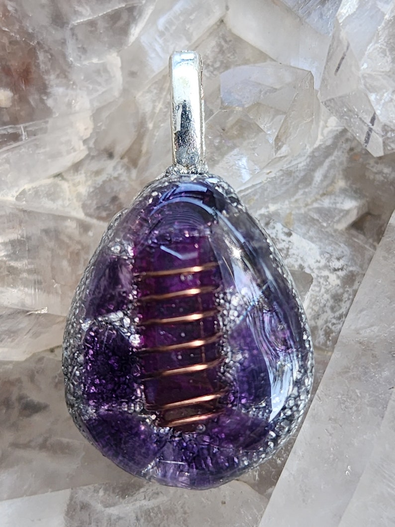 Amethyst Pendant, Orgone Energy Cleansing, Eco-Friendly Energy Healing Gift, Spiritual Jewelry, Crown Chakra image 2