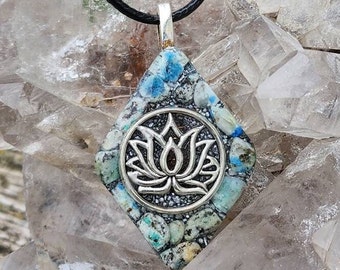 K2 Jasper Pendant, Lotus Jewelry, High Vibe Crystal, Grounding Stone, Balance Necklace, Orgone Energy Cleansing Jewelry, New Age, Yoga Gift