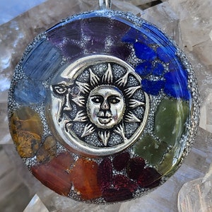 Chakra Crystal Necklace Sun and Moon Pendant Orgone Energy Cleansing Jewelry, Energy Healing Chakra Alignment, Meditation Aid, Yoga Gift image 2