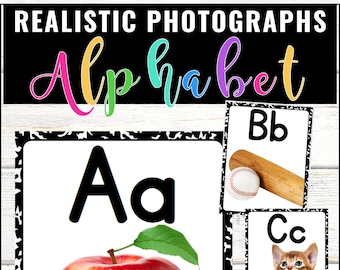 Realistic Photographs Alphabet Posters Bulletin Board Composition Notebook Theme, PRINTABLE Classroom Decor, PreK, Kindergarten, 1st Grade