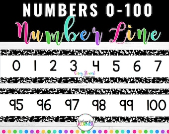 Number Line 0 to 100 | Composition Notebook Printable Classroom Decor Theme | Black and White Classroom Theme | Math Bulletin Boards | K 1st