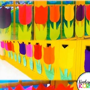 3D Tulips Spring Bulletin Board | Spring Flowers Craft and Writing | Kindergarten, 1st Grade