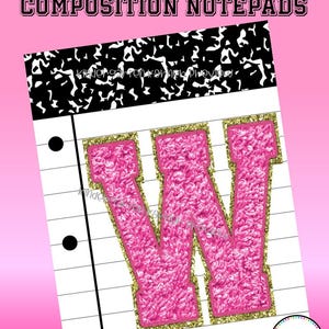 Composition Notebook Notepads PINK Varsity Patch Letters Numbers PRINTABLE Classroom Decor