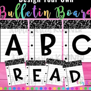 Notizblock Zusammensetzung Stil Notebook Buchstaben für Bulletin Boards DRUCKBAR | Entwerfen Sie Ihre benutzerdefinierte Nachricht oder Zitat | Klassenzimmer Dekor Schilder