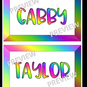 EDITABLE Rainbow Locker Tags, Name Tags, Labels Rainbow Classroom Décor Neon Rainbow Classroom Theme White Background image 3