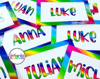 EDITABLE Rainbow Locker Tags, Name Tags, Labels | Rainbow Classroom Décor | Neon Rainbow Classroom Theme | White Background