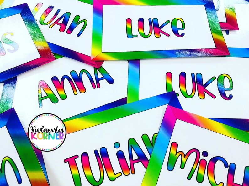 EDITABLE Rainbow Locker Tags, Name Tags, Labels Rainbow Classroom Décor Neon Rainbow Classroom Theme White Background image 1