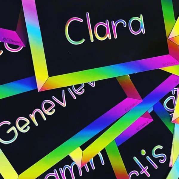 EDITABLE Rainbow Locker Tags, Name Tags, Labels | Rainbow Classroom Décor | Neon Rainbow Classroom Theme | Blacks and Brights