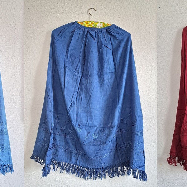 Original 80er Jahre Vintage Hippie Röcke Indien Deadstock BoHo Baumwolle bestickt Stickerei Fransen blau dunkelblau weinrot 70er 80er Jahre